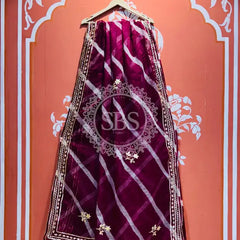 ORGANZA GOTA PATTI LEHERIYA HANDWORK SAREE Purple / Free Size