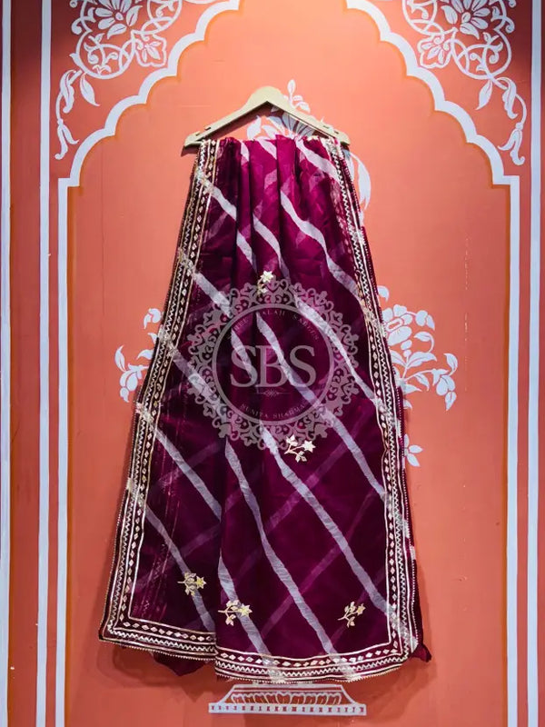 ORGANZA GOTA PATTI LEHERIYA HANDWORK SAREE Purple / Free Size