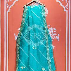 ORGANZA GOTA PATTI LEHERIYA HANDWORK SAREE Sky Blue / Free Size