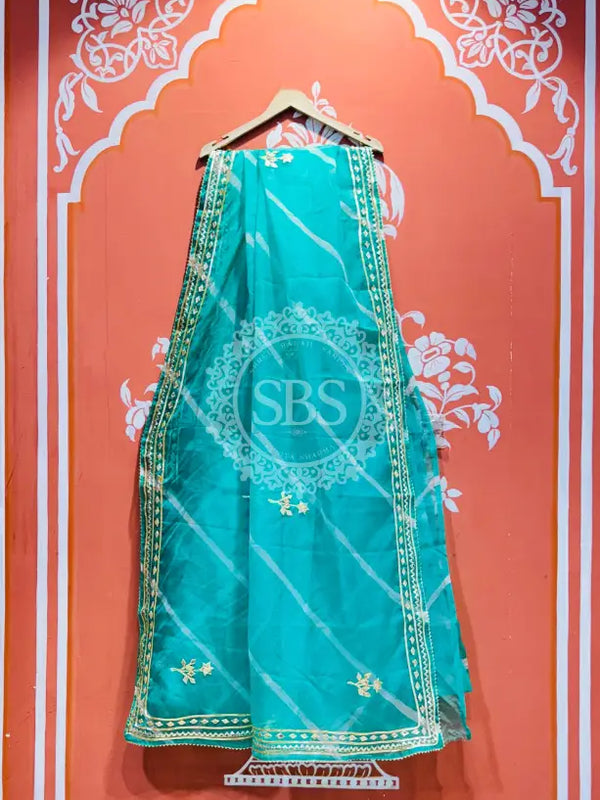 ORGANZA GOTA PATTI LEHERIYA HANDWORK SAREE Sky Blue / Free Size