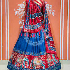 PICHWAI PRINT GUJRATI LEHENGA CHOLI Blue / Free Size