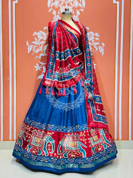 PICHWAI PRINT GUJRATI LEHENGA CHOLI Blue / Free Size