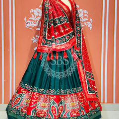 PICHWAI PRINT GUJRATI LEHENGA CHOLI Green / Free Size