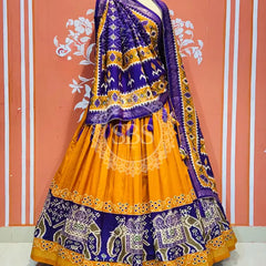 PICHWAI PRINT GUJRATI LEHENGA CHOLI Orange / Free Size