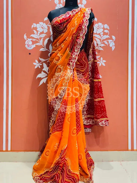 PILAE KI GEORGETTE SAREE Orange / Free Size