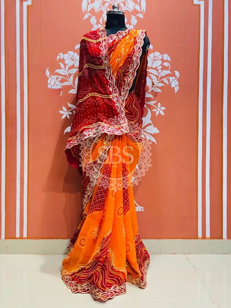 PILAE KI GEORGETTE SAREE Orange / Free Size