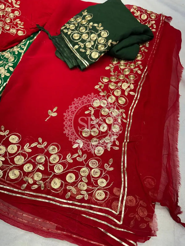 PITTAN WORK PURE CHIFFON SAREE