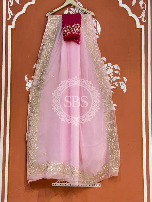 PITTAN WORK PURE CHIFFON SAREE