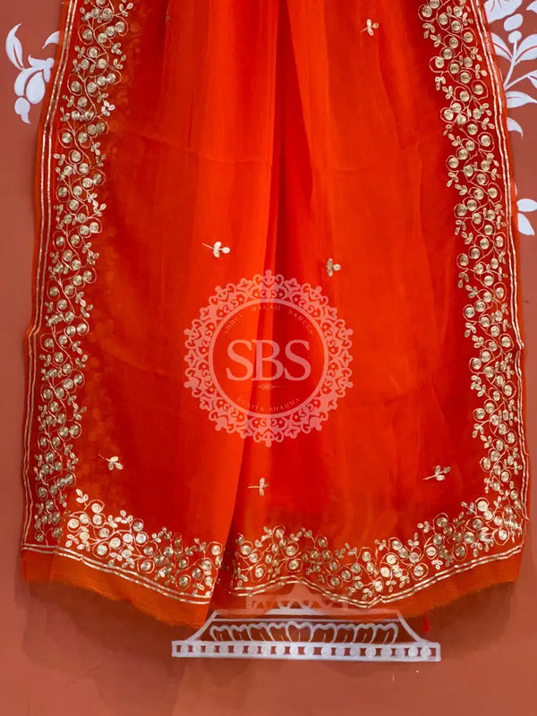 PITTAN WORK PURE CHIFFON SAREE