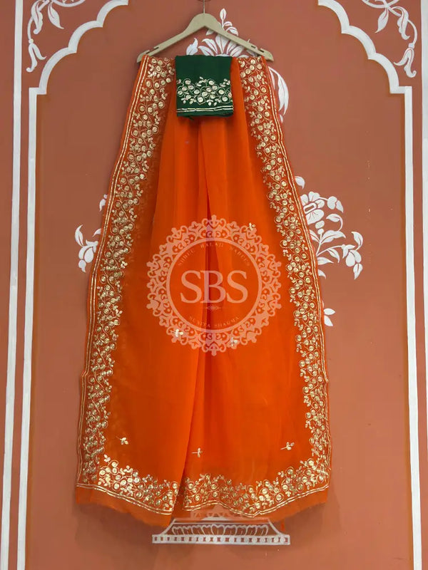 PITTAN WORK PURE CHIFFON SAREE