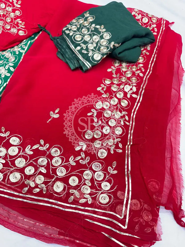 PITTAN WORK PURE CHIFFON SAREE