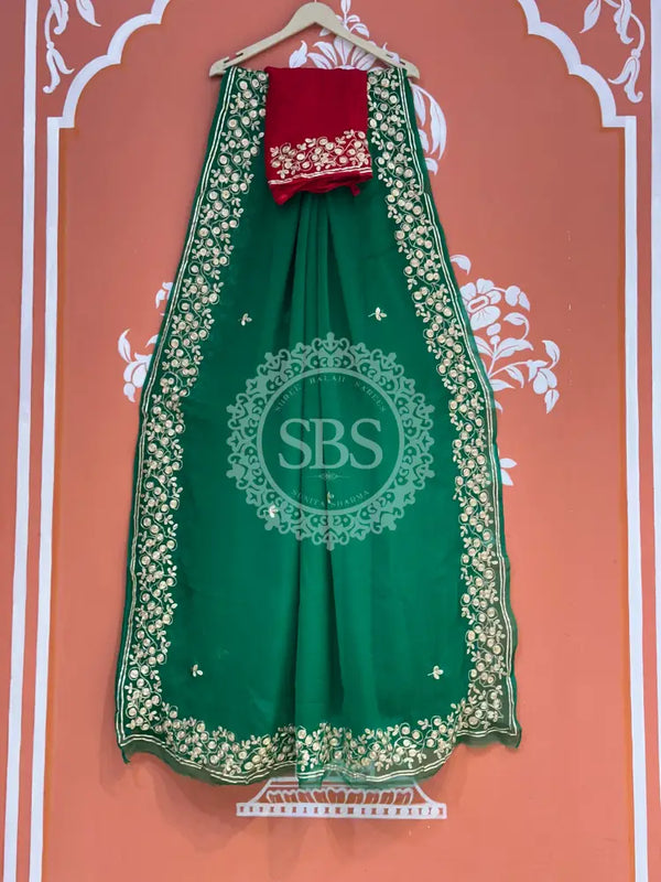 PITTAN WORK PURE CHIFFON SAREE