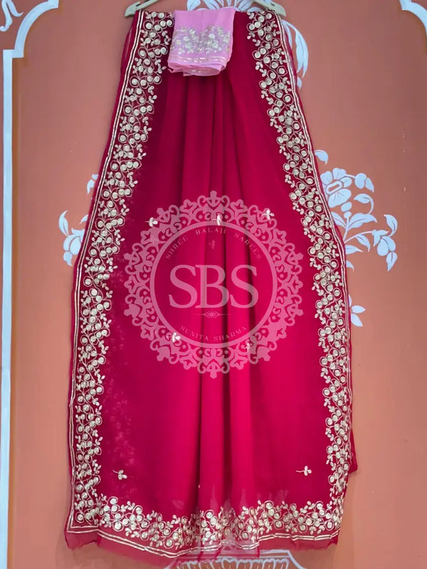 PITTAN WORK PURE CHIFFON SAREE