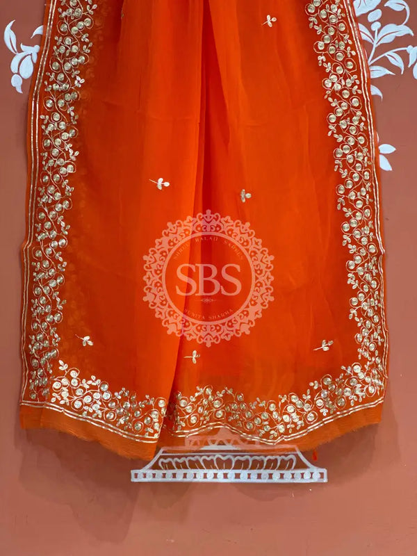 PITTAN WORK PURE CHIFFON SAREE