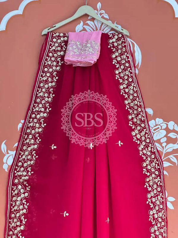 PITTAN WORK PURE CHIFFON SAREE