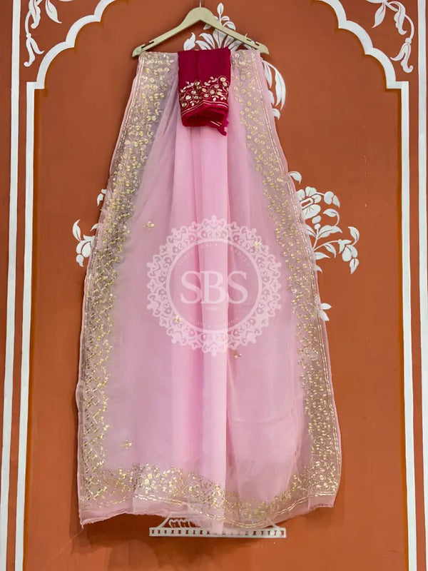 PITTAN WORK PURE CHIFFON SAREE