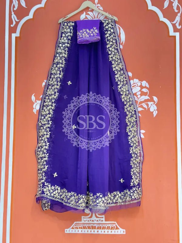 PITTAN WORK PURE CHIFFON SAREE