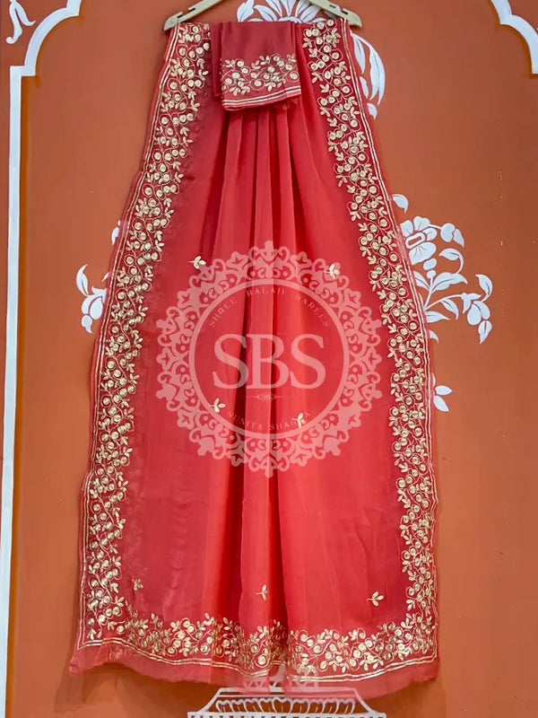 PITTAN WORK PURE CHIFFON SAREE