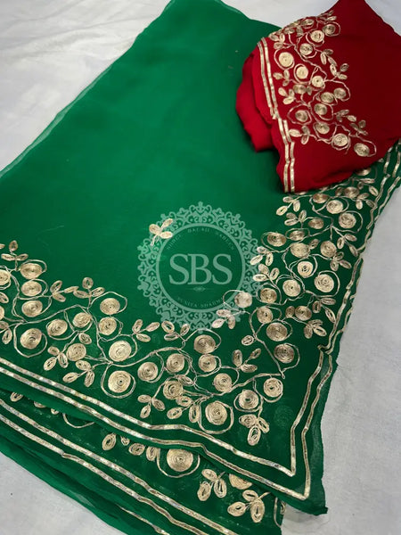 PITTAN WORK PURE CHIFFON SAREE