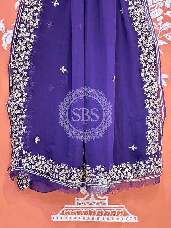 PITTAN WORK PURE CHIFFON SAREE