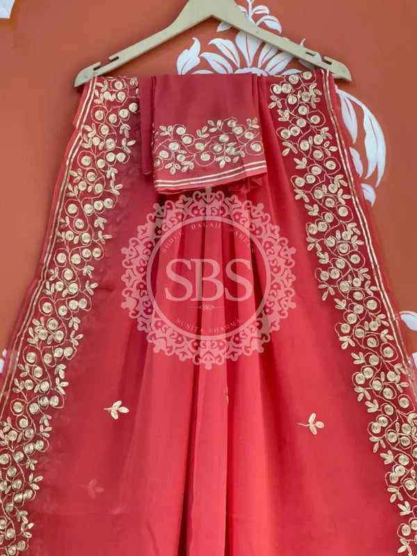 PITTAN WORK PURE CHIFFON SAREE