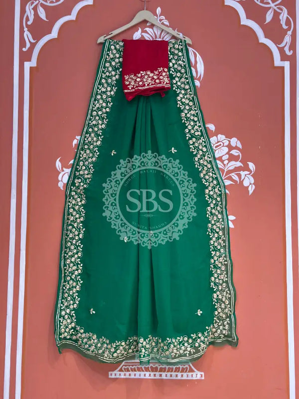 PITTAN WORK PURE CHIFFON SAREE