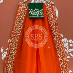 PITTAN WORK PURE CHIFFON SAREE