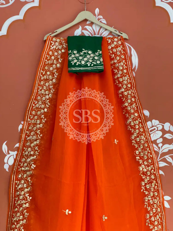 PITTAN WORK PURE CHIFFON SAREE