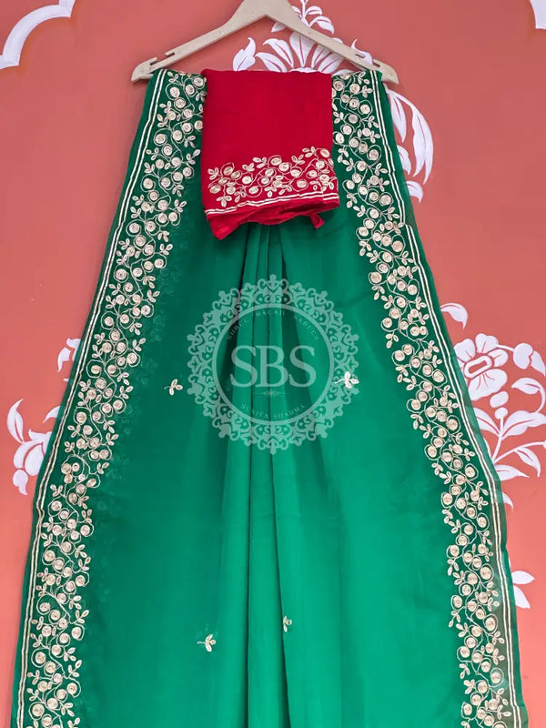 PITTAN WORK PURE CHIFFON SAREE