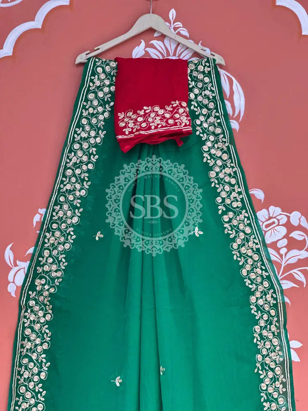 PITTAN WORK PURE CHIFFON SAREE