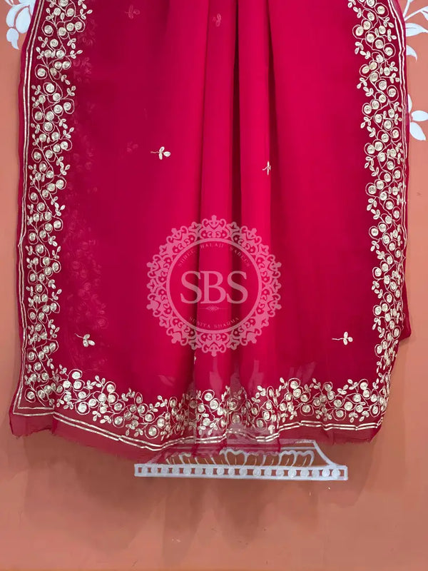 PITTAN WORK PURE CHIFFON SAREE