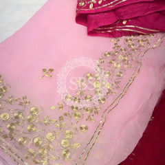 PITTAN WORK PURE CHIFFON SAREE Baby Pink / Free Size