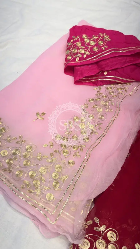 PITTAN WORK PURE CHIFFON SAREE Baby Pink / Free Size
