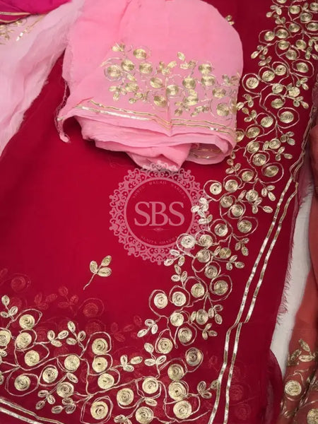 PITTAN WORK PURE CHIFFON SAREE Maroon / Free Size