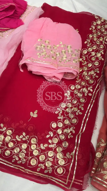 PITTAN WORK PURE CHIFFON SAREE Maroon / Free Size