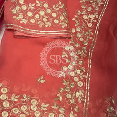 PITTAN WORK PURE CHIFFON SAREE Peach / Free Size