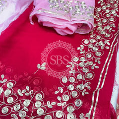 PITTAN WORK PURE CHIFFON SAREE Pink / Free Size