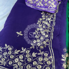 PITTAN WORK PURE CHIFFON SAREE Purple / Free Size