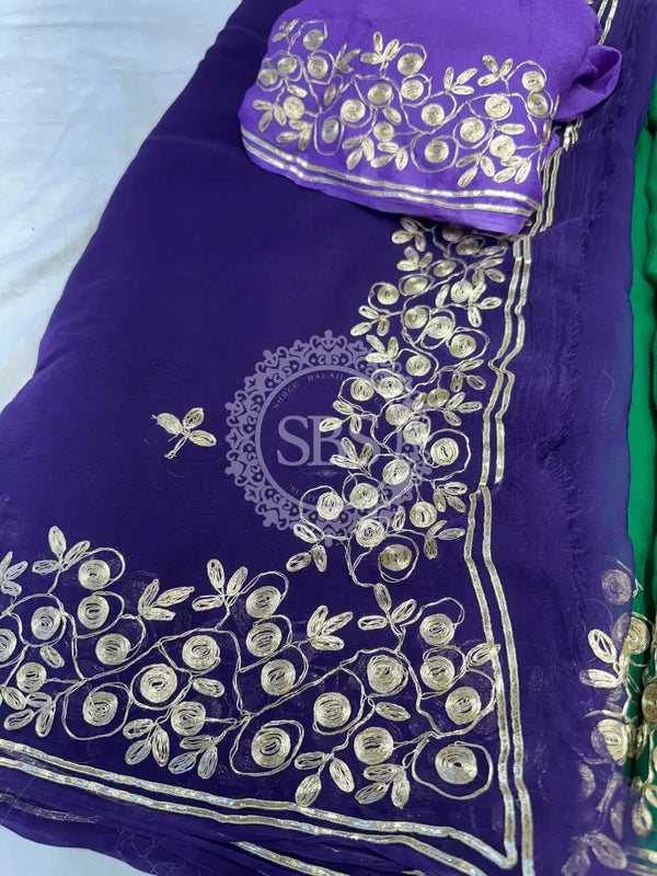 PITTAN WORK PURE CHIFFON SAREE Purple / Free Size