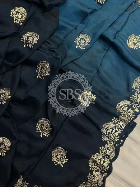 PITTAN WORK UPADA SILK SAREE Blue / Free Size