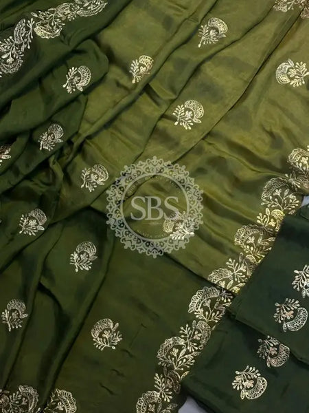 PITTAN WORK UPADA SILK SAREE Green / Free Size