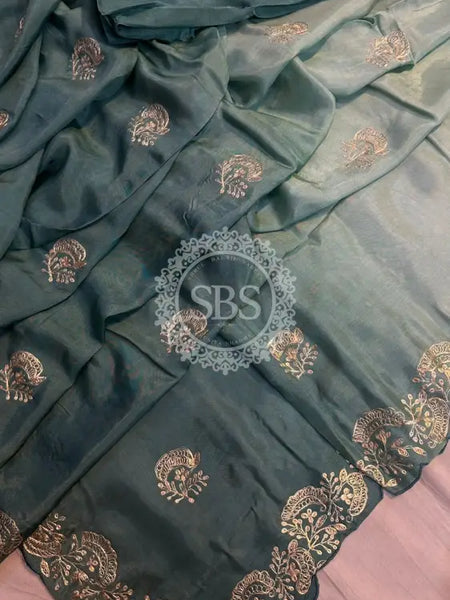 PITTAN WORK UPADA SILK SAREE Light Blue / Free Size