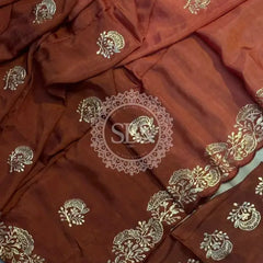 PITTAN WORK UPADA SILK SAREE Rust Brown / Free Size