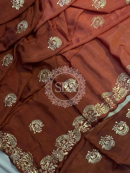 PITTAN WORK UPADA SILK SAREE Rust Brown / Free Size