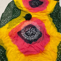Pure Chiffon Bandhej Saree Green & Yelow / Free Size