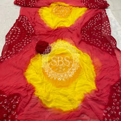 Pure Chiffon Bandhej Saree Red & Yellow / Free Size