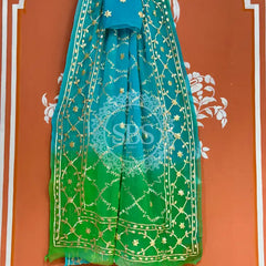 PURE CHIFFON KACHI PATTI SAREE Blue / Free Size