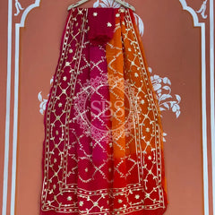 PURE CHIFFON KACHI PATTI SAREE Red & Orange / Free Size