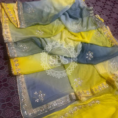 PURE CHIFFON SAREE Grey & Yellow / Free Size