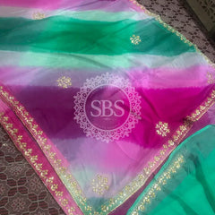 PURE CHIFFON SAREE Pink & Green / Free Size